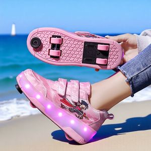 Children's Roller <b>Shoes</b> Pink Led Light Up Wheels For Girls Casual Wear Size 31 - Product Image 1