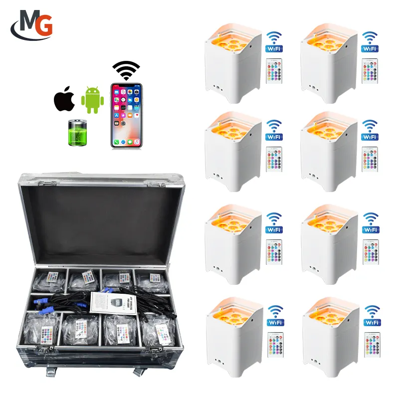 8 Wireless alimentate a batteria 6x18W RGBWA UV 6 in 1 LED Par luci In luce da pavimento con confezione Flight Case per Wedding Bar