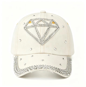 <b>Baseball</b> Hat Custom Washed Vintage <b>Baseball</b> <b>Cap</b> with Rhinestone Diamond & Brim Studs Luxurious - Product Image 4