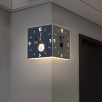 Offres Spéciales moderne Induction coin lumineux horloge murale carré salon décoration Simple Double face horloge murale