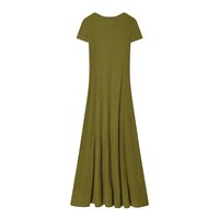 Robe longue élégante pour femme de bureau, style printemps, manches courtes, col en V, tissée côtelée, taille naturelle