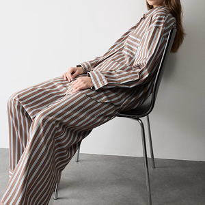 Wholesale Striped Two Piece Set Long Sleeved Shirt pants Women Clothing Nightwear lounge Wear Women's Satin Pajamas Set - Product Image 2