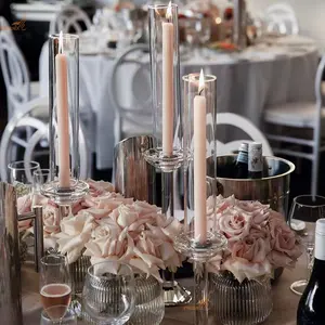 Sets Of 3 Tall Crystal Tube Candle Stick Holder For Wedding Table Decoration