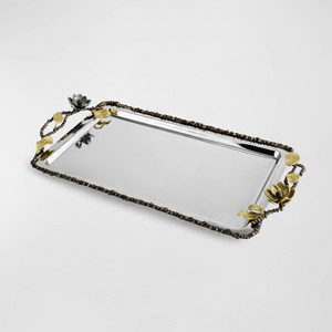 Metal rectangular moderno lujo brillo pulido estilo naturaleza inspirado MANGO y borde bandeja decorativa mesas o eventos especiales - Product Image 1