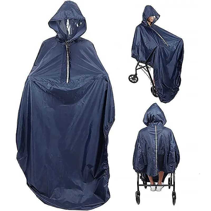 Hooded Waterproof Wheelchair Poncho Tear Resistant Rain Protection Cape Over Knee Coverage Wheelchair Rain Coat Cover Raincoat