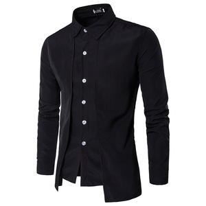 <span class=keywords><strong>Camisa</strong></span> de manga larga con <span class=keywords><strong>cuello</strong></span> de solapa falso para hombre, <span class=keywords><strong>camisa</strong></span> informal de Color sólido con botones, estilo de corte, novedad de 2022 - Product Image 5