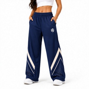 Women's Mid Waist Flat Front Wide Leg Solid Color Loose Fit Sporty Joggers Breathable Knitted Pants Spring Style - Product Image 1