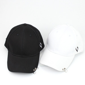<b>Baseball</b> <b>Cap</b> Unisex Cotton White <b>Black</b> With Metal Ring Casual Hat - Product Image 1