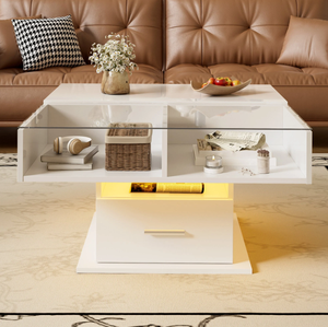 <span class=keywords><strong>Table</strong></span> <span class=keywords><strong>basse</strong></span> multifonctionnelle à finition brillante avec éclairage LED, hauteur réglable et espace de rangement flexible, <span class=keywords><strong>design</strong></span> moderne - Product Image 3