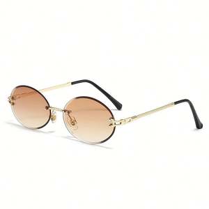 Gafas de Sol Personalizadas con Logotipo 2025, Montura Metálica Pequeña para Hombre, Gafas de Sol Ovaladas sin Montura con Protección UV400 para Mujer - Product Image 5