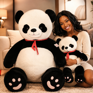 Peluche Gigante di Panda Romantico con Nastro Rosso, Produzione all'Ingrosso OEM ODM, Regalo per San Valentino e Anniversario per Innamorati - Product Image 1