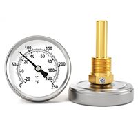 Termometer Bimetal 0-250F/-20-120C, Dial 2.5 inci, Ulir 1/2 inci, Batang Kuningan Baja Tahan Karat, Panjang 2.3 inci, Pemasangan Belakang