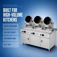 Robot de cuisine centralisé à 3 têtes, machine à wok électrique automatique pour la production de nourriture en vrac