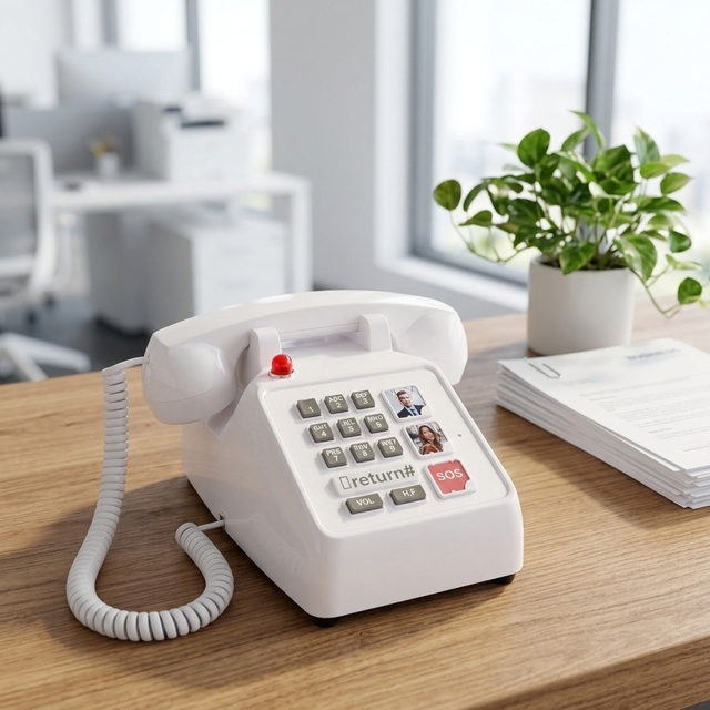 Modern White Elder Telephone with Flashing LED Light Big Button One-Touch Speed Dial Emergency Corded Landline Phone for Home