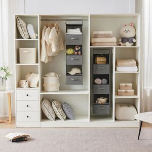 6 Tier Non-Woven Hanging Closet Organizer with 3 <b>Drawers</b> Side Pockets, Foldable Closet <b>Storage</b> <b>for</b> Bedroom Wardrobe Garment Rack - Product Image 2