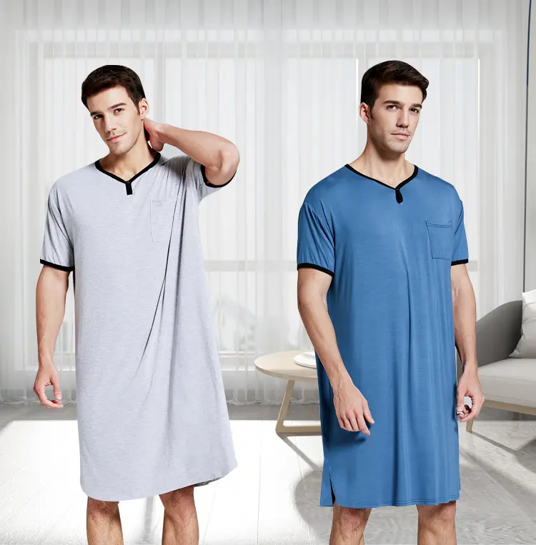 Ensemble pyjama Long pour hommes, vêtements d'été, doux et Sexy, chemise de nuit ample, 2021