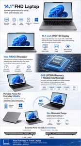Ordinateur portable fin en métal de 14 pouces pour étudiants et enfants, 6 Go de RAM, écran 120 Hz, clavier anglais, caméra, prise US, ordinateurs portables pas chers - Product Image 5