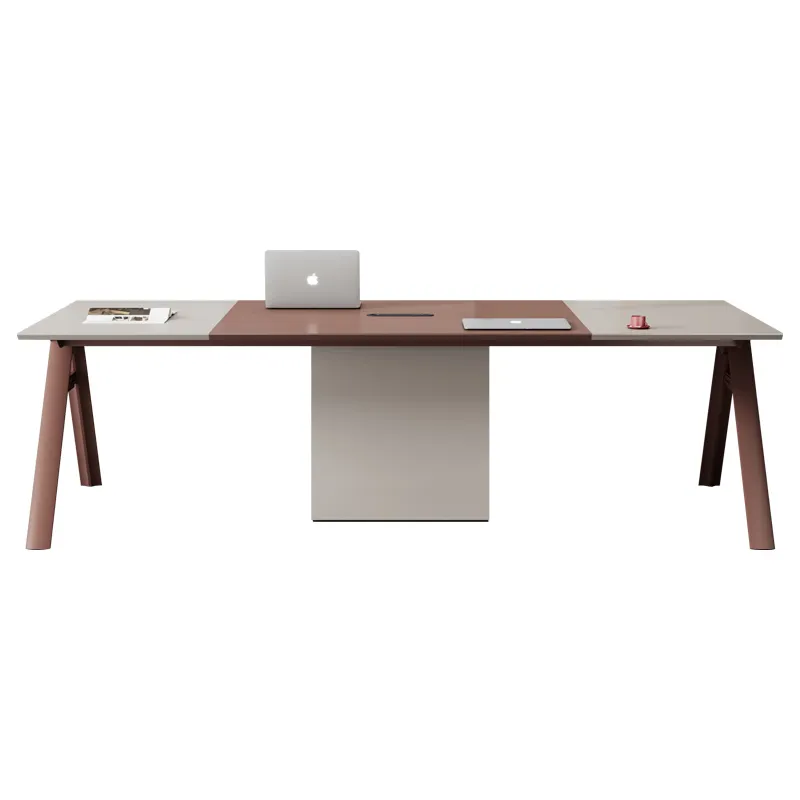 Table longue moderne simple avec boîte en fil métallique multifonctionnelle Table de réception de plaque Table de discussion