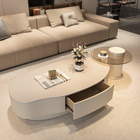 Ensemble de tables basses gigognes modernes style crème avec tiroir de rangement, table à thé minimaliste pour salon, table d'appoint décorative pour la maison