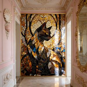 Arte Mural Abstracto 3D de Estilo Moderno para Hotel, LED, Decoración de Sala de Estar, Imagen de Gato Dorado Impresa en Alta Definición, Pintura de Porcelana de Cristal - Product Image 4