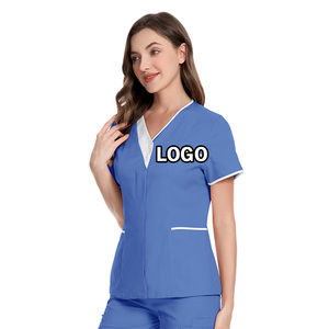 Logo kustom lengan pendek seragam scrub medis Pria Wanita set pakaian perawatan Klinik Gigi rumah sakit bedah dokter - Product Image 3