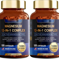 Capsules de magnésium de haute qualité en gros, complexe 12-en-1, 120 capsules/flacon, pour adultes (non destiné aux nouveau-nés), soutien du métabolisme énergétique