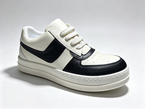White Black Genuine <b>Leather</b> Court <b>Sneakers</b> Lace-up Round Toe Breathable Rubber Outsole All Seasons Style - Product Image 1