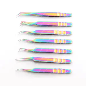 Ensemble d'extensions de cils multicolores Pince à épiler arc-en-ciel en acier inoxydable japonais avec marque privée