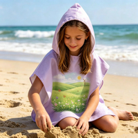 Serviette de plage à capuche en microfibre pour enfant, motif dessin animé, séchage rapide, douce, pour l'été, la plage, le surf, la natation, poncho personnalisé, la plus populaire en gros