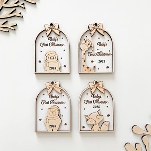 Xiangfeng Wooden <b>Christmas</b> <b>Ornament</b> Baby's <b>First</b> <b>Christmas</b> 2025 Bear Design Engraved Tree Decoration - Product Image 4
