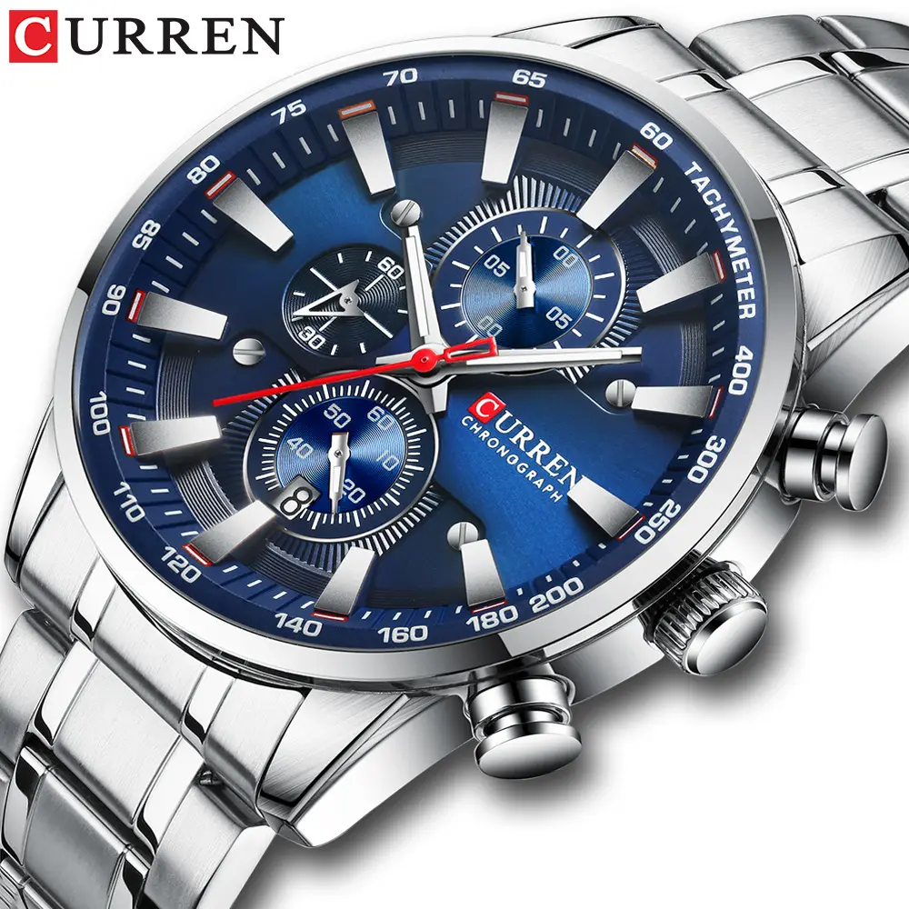 CURREN 8351 new arrival custom brand men clock taobao Stainless steel band waterproofing chronometer simple hiking watch kit