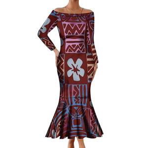 Gaun Prom putri duyung Bodycon lengan panjang bahu terbuka desain baru gaun Bodycon Panjang Gambar suku Polinesia kustom Vestidos - Product Image 2