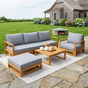 EDEN Ensemble de canapés de jardin contemporains en bois d'acacia, 6 pièces, écologiques, avec coussins imperméables, pliables, pour terrasses et hôtels - Product Image 3