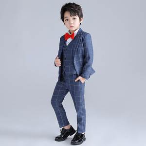 2024 nouveau costume pour enfants coréen plaid trois pièces garçon scène hôte discours performance robe pour cheveux - Product Image 2