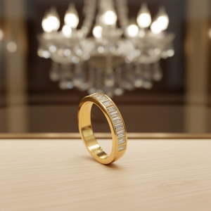 Bague Eternity E2861 en or plaqué 18 carats avec pierres naturelles taille émeraude serties en canal, bijoux classiques de mariage unisexe - Product Image 2