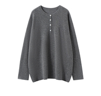 Pull en cachemire et laine mélangée pour femme, coupe ample, avec boutons aux épaules, fabrication sur mesure