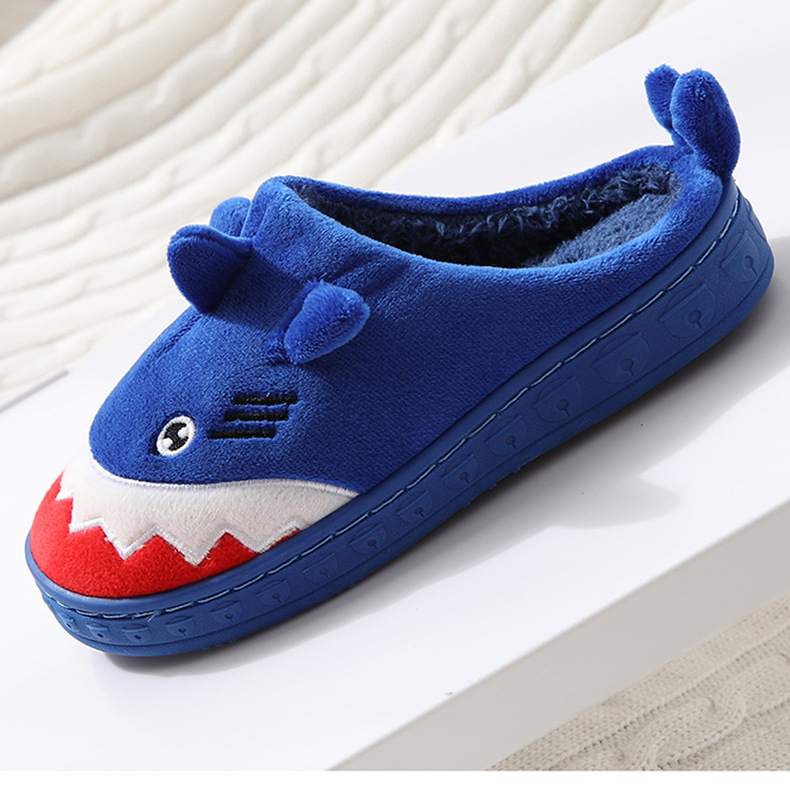 Children's Cotton Slippers Cartoon Shark Indoor Non-slip Warm Household Kids Plush Slippers