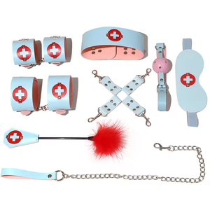 Nurse <b>Bondage</b> <b>Gear</b> 8pcs/set Sex <b>Bondage</b> Leather Handcuffs Whip Rope Adult Sex Products Fro Couples Safe Use - Product Image 3