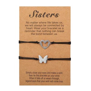 <b>Sisters</b> Heart Bracelet Set Adjustable Waxed Thread Stainless Steel Gift for <b>Sisters</b> - Product Image 4