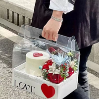 Boîte à gâteau en papier, boîte de rangement alimentaire transparente, boîte cadeau pour gâteau avec fenêtre en plastique et poignée pour la Saint-Valentin, décoration florale