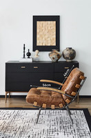 Fauteuil lounge vintage en cuir véritable ciré à l'huile brésilien, style Bauhaus, finition vieillie, pour salon