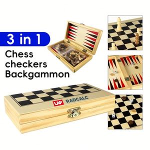 <b>Wooden</b> <b>Chess</b> Game <b>Set</b> Folding Storage Slots 3-In-1 Eco-Friendly Reusable Design for Beginners Kids Adults Classic Board - Product Image 1