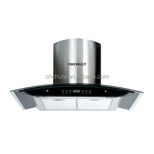 La meilleure <span class=keywords><strong>hotte</strong></span> de cuisine avec îlot central, en verre trempé et acier inoxydable, classe A en termes d'efficacité énergétique, avec évacuation des fumées - Product Image 1