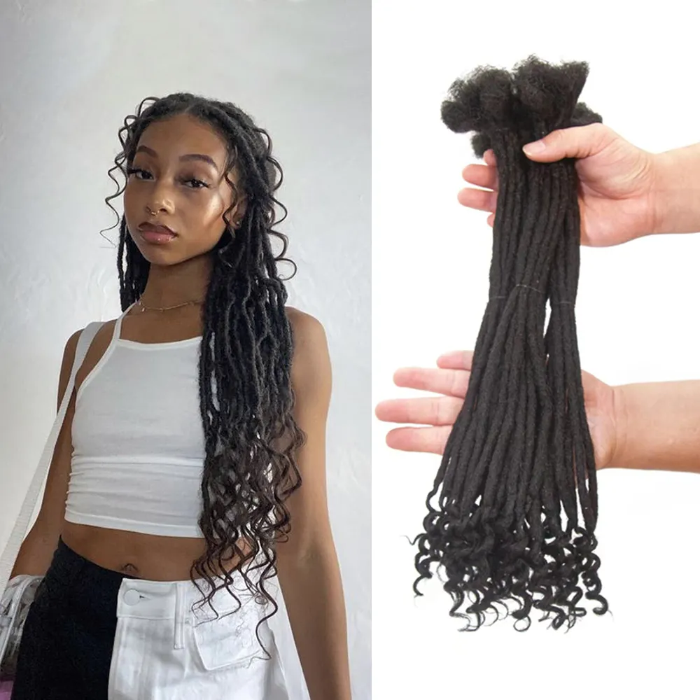 Natural preto 100% Real Cabelo Humano Afro Kinky Locs com Extensões de Extensões Encaracolados Pode ser tingido e branqueado para Homens Mulheres Crianças