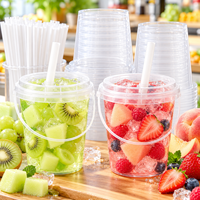 Gobelets à thé aux fruits en PP robustes de 12 oz, 16 oz, 24 oz, 32 oz avec couvercles et poignées, gobelets portables pour boissons Boba à emporter