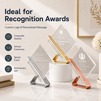 Placa de Cristal Transparente Grabable con Base Metálica para Escritorio, Contenido Personalizado, Trofeo de Reconocimiento Empresarial