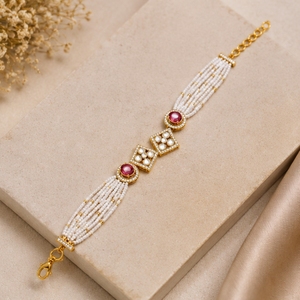 Traditional 925 <b>Silver</b> Chain Link Bracelet White Beads Moissanite Elegant <b>Indian</b> Bridal Wedding Jewelry Women's Gift Party - Product Image 1