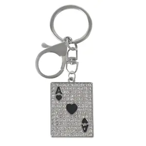 Customized Creative High-Quality Poker A Full Diamond Zinc Alloy Key Chain and Necklace Cartoon Fashion Decorate Poker Pendant