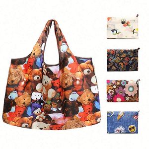 Sac de courses pliable réutilisable en polyester lavable, motif dessin animé mignon, écologique et personnalisé - Product Image 1