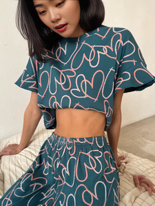 Conjunto Casual de Moda Europea y Americana para Mujer, Verano 2025, Estampado, con Mangas Cortas con Volantes y Cuello Redondo - Product Image 4